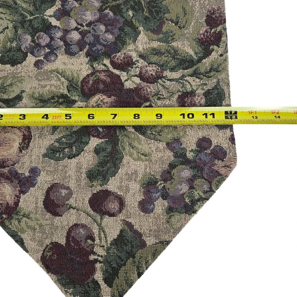 Vintage Harvest Fruit Tapestry Table Runner Grapes Berries Purple Tassels 70x12